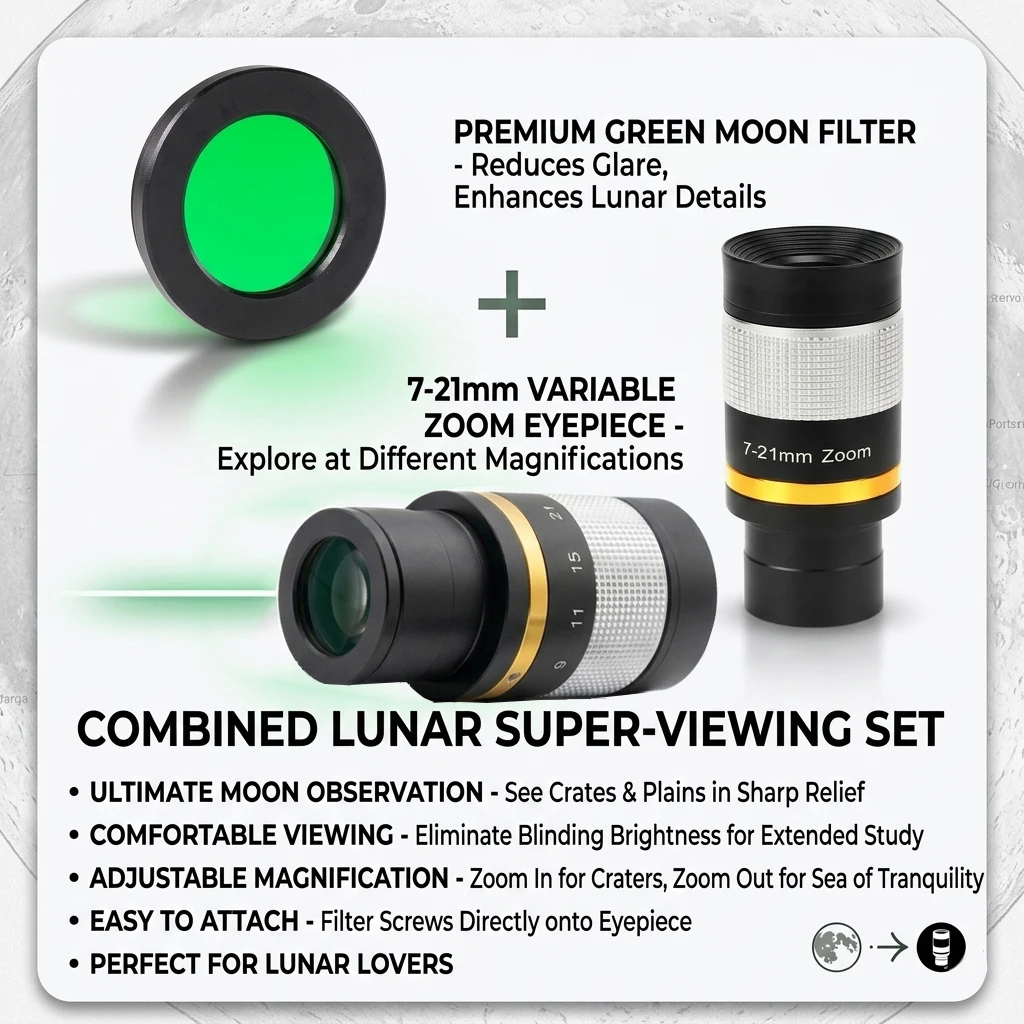 

7-21mm Zoom Eyepiece & Green Moon Filter Set 1.25" Variable Magnification Lens for Astronomical Telescope Lunar Observation