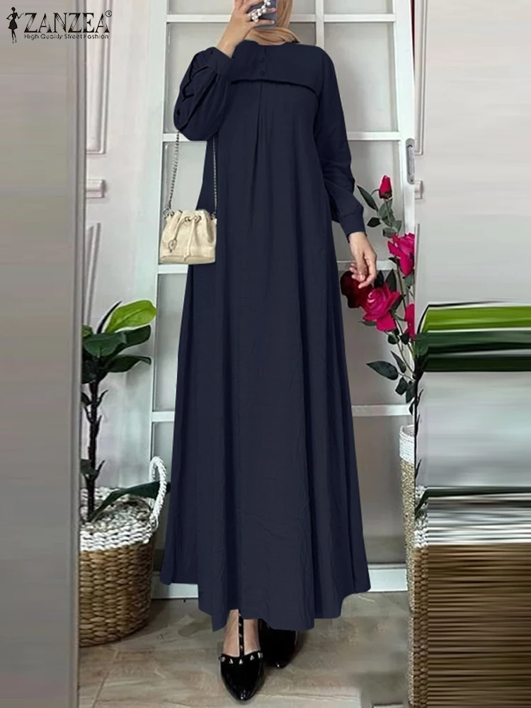 Elegant Maxi Dresses ZANZEA Fashion Women Autumn Long Sleeve Muslim Dress Turkey Abaya Hijab Sundress Robe Femme Islamic Clothi