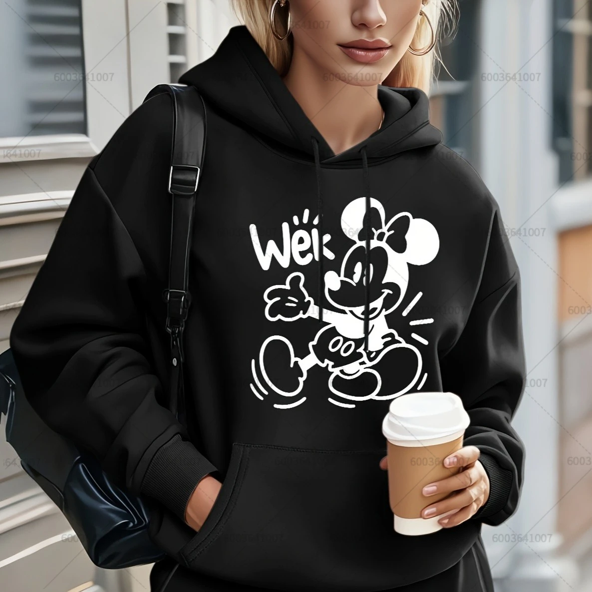 Sudaderas con capucha de lana con cabeza de Minnie Mouse para mujer, Sudadera con capucha de algodón, jersey de otoño e invierno, Top de manga larga de gran tamaño