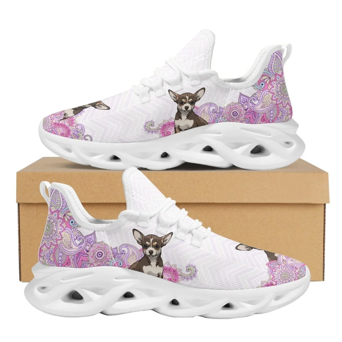 Outdoor Mesh Sneakers Chihuahua Bohemia Paisley Design Lace-up Platform Shoes for Women Casual Running Shoe Footwear