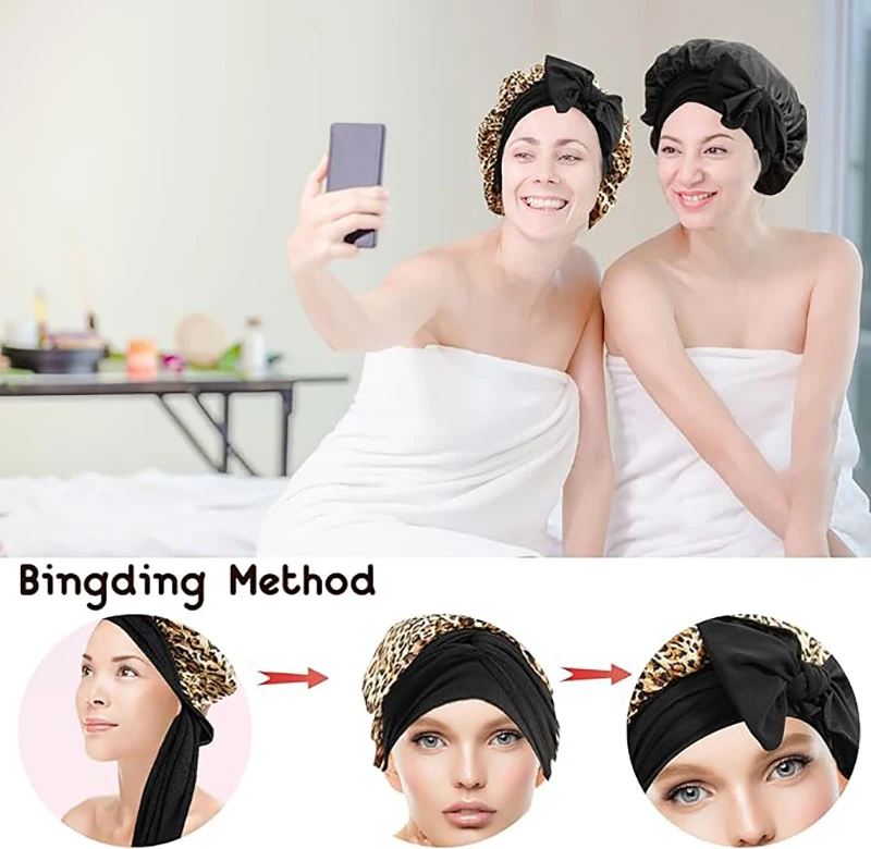 New Satin Bonnet for Sleeping Curly Hair Cover Sleep Cap Silky Night Caps for Women Large Silky Sleep Bonnet with Tie