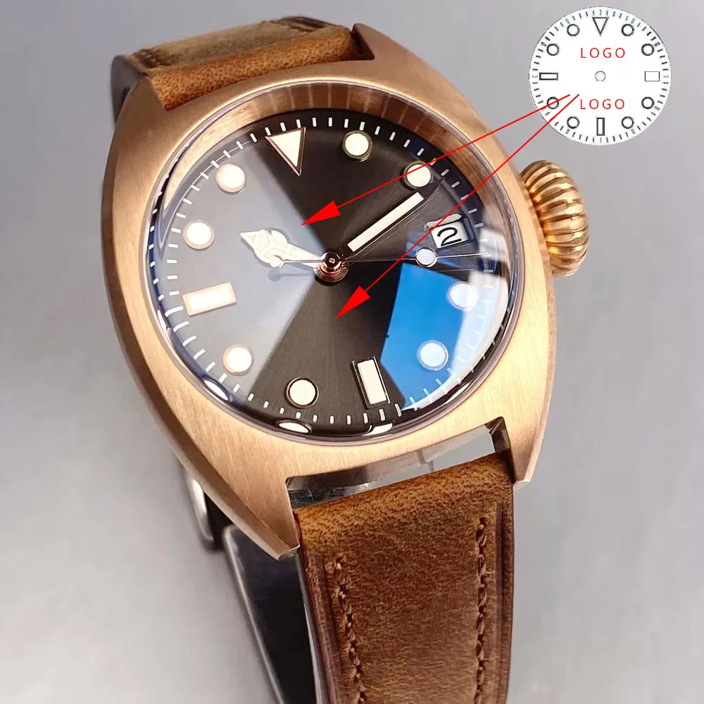 Customized Tandorio CUSN8 Bronze Retro Bubble Sapphire Glass Grey Diver WristWatch 36mm 20ATM Automatic NH35A Mechanical Watch