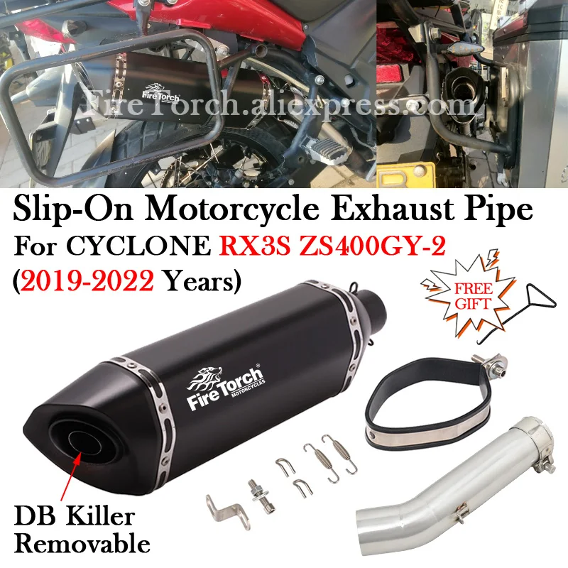 

Slip-On For CYCLONE RX3S ZS400GY-2 2019 - 2022 Motorcycle Exhaust System Modify Escape Moto Muffler DB Killer Middle Link Pipe