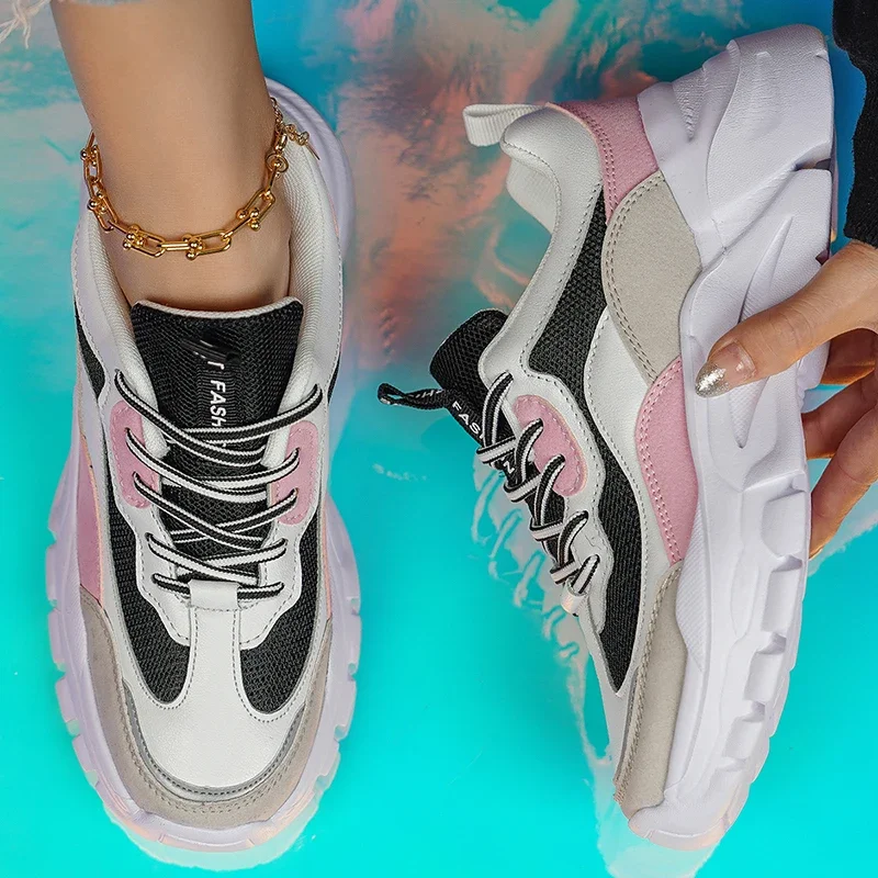 

Women's Solid Color Simple Sneakers Lace-Up Thick-Soled Sports and Casual Shoes Breathable Low-Top White Shoes Chaussure Hommes
