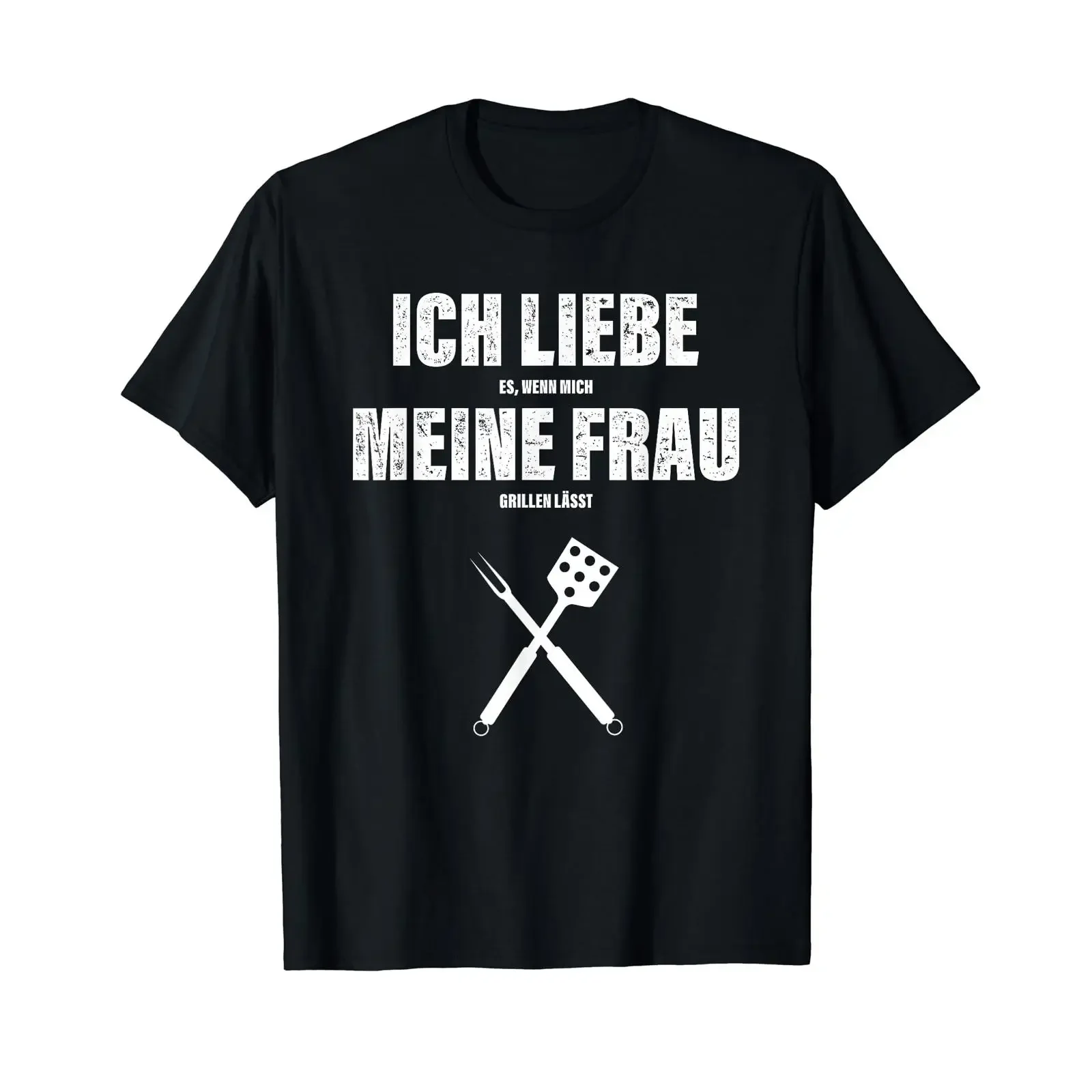 Men's quot Ich Liebe Meine Frau Grillen Grill Valentine's Day Saying T Shirt black vintage Washed Slightly Comfortable