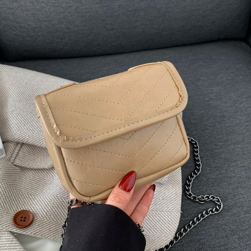 PU Hasp 2024 High Quality Crossbody Bag Chain Solid Color Fashionable Shoulder Bag Soft Versatile Trendy Designer Handbag