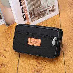 Black Three-layer Zipper Waterproof Handbag For Male Fashion Canvas Mobile Phone Bag Large Capacity Phone Key Bag