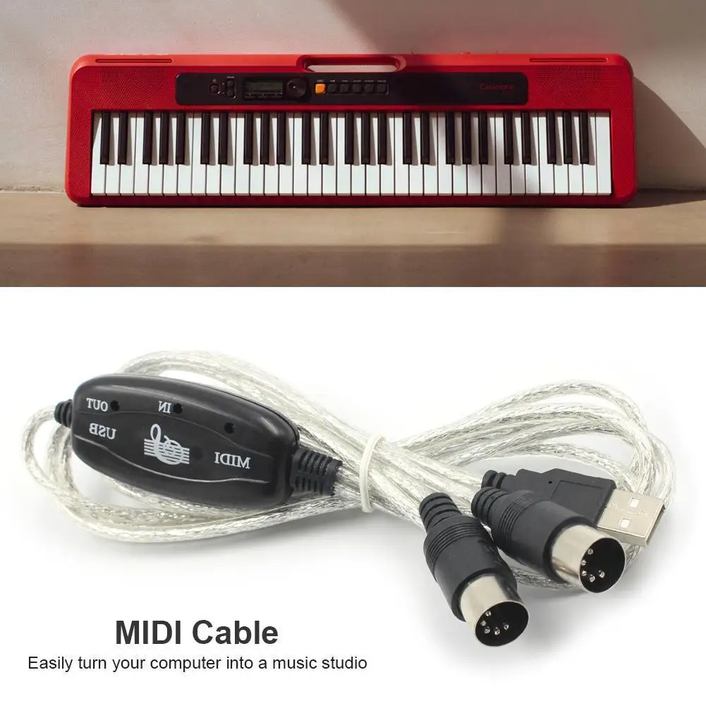 USB IN-OUT MIDI Adapter Cable Set PC to Music Electronic Keyboard Converter Cord Lightweight Portable Music Elements