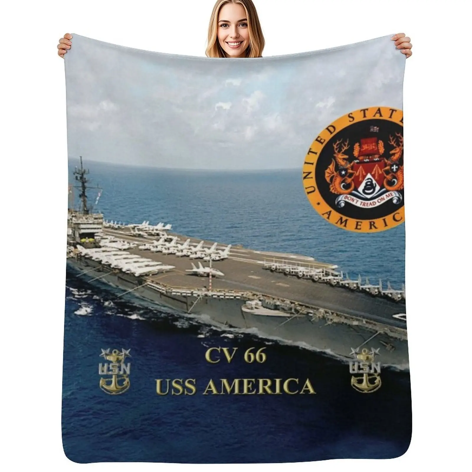 

CV-66 USS America Throw Blanket Portable Lightweight Blanket for Travel Camping
