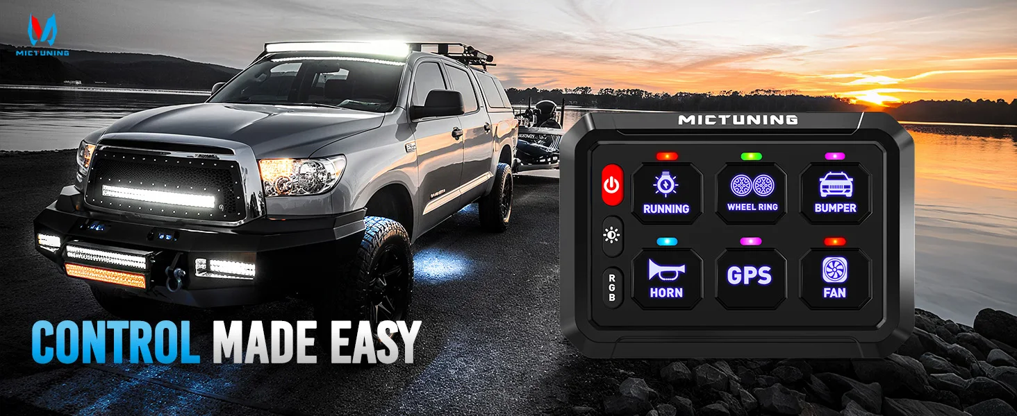 MICTUNING P1Y RGB 6-Gang-Schalttafel mit kabelloser Fernbedienung und App-Steuerung, Fernbedienung bis zu 230 Fuß, 12 V/24 V für LKW, Wohnmobil, Offroad – Detail 18