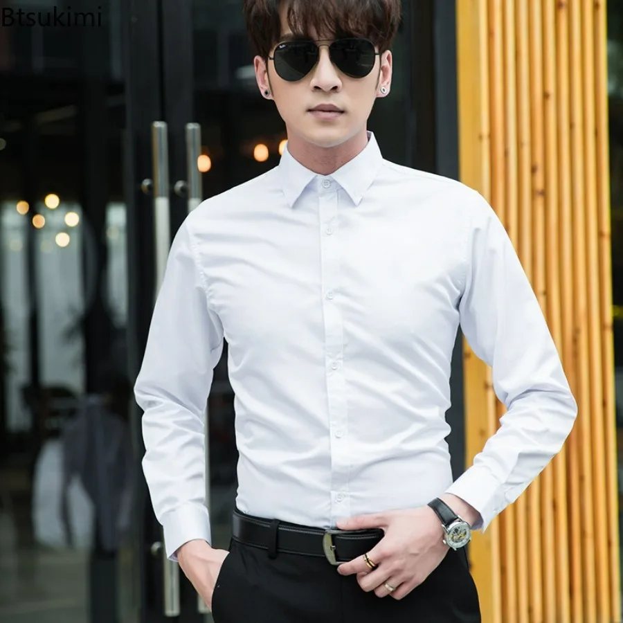 Men's Professional Business Shirt Student Graduation Photo Formal Slims Smooths Your Silhouette Long Sleeve Stylish White Shirt