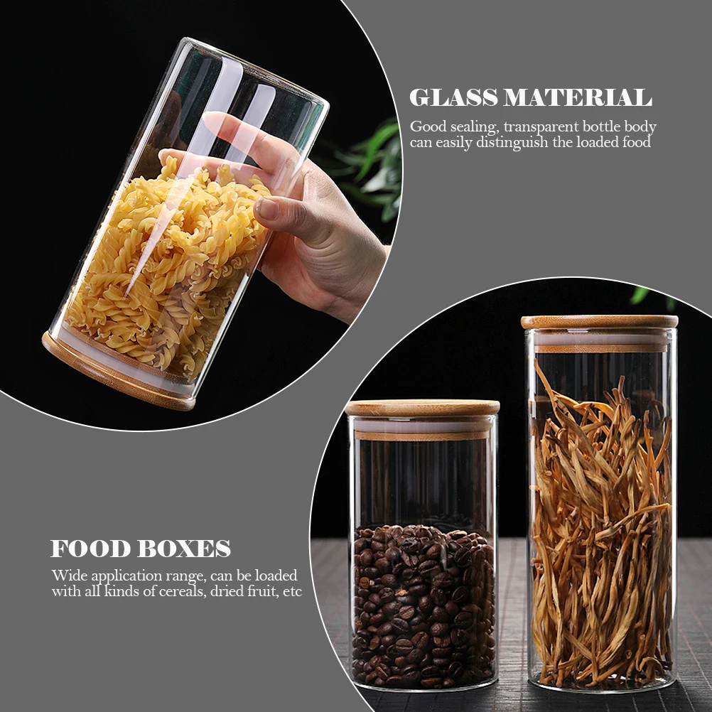 

2pcs Clear Glass Jars Coarse Cereal Sealing Food Boxes Nut Jars Wood Lids Kitchen Tea Coffee Containers Gift Assorted Color