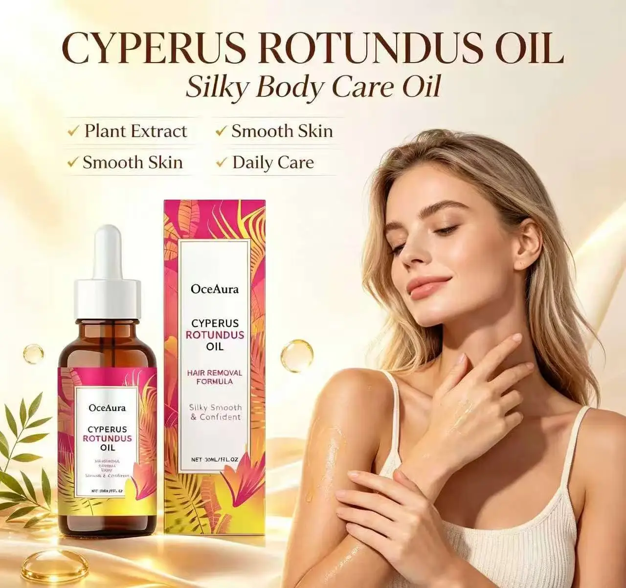 Cyperus Rotundus Oil Body Hair Remover Armpit Leg Arm Reduces Hair Growth Moisturizes Gentle Care Essential Oil for Smooth Skin