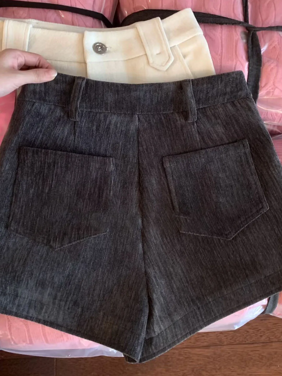 Szorty damskie vintage, casualowe, szare, wełniane, z wysokim stanem, proste, z szerokimi nogawkami, luźny krój, nowa zimowa moda, styl uliczny, do biura, na dojazdy do pracy.