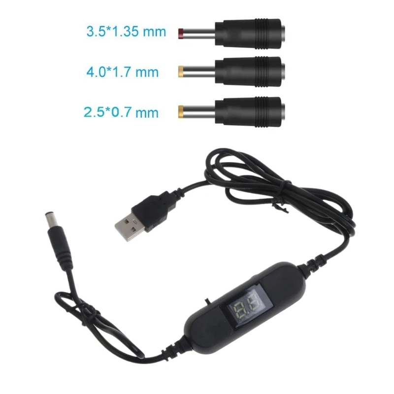 USB 5V-DC 12V 변환기 스텝 업 전압 변환기 케이블 USB-5.5x2.1mm 배럴 커넥터 (3 개의 커넥터 어댑터 포함)