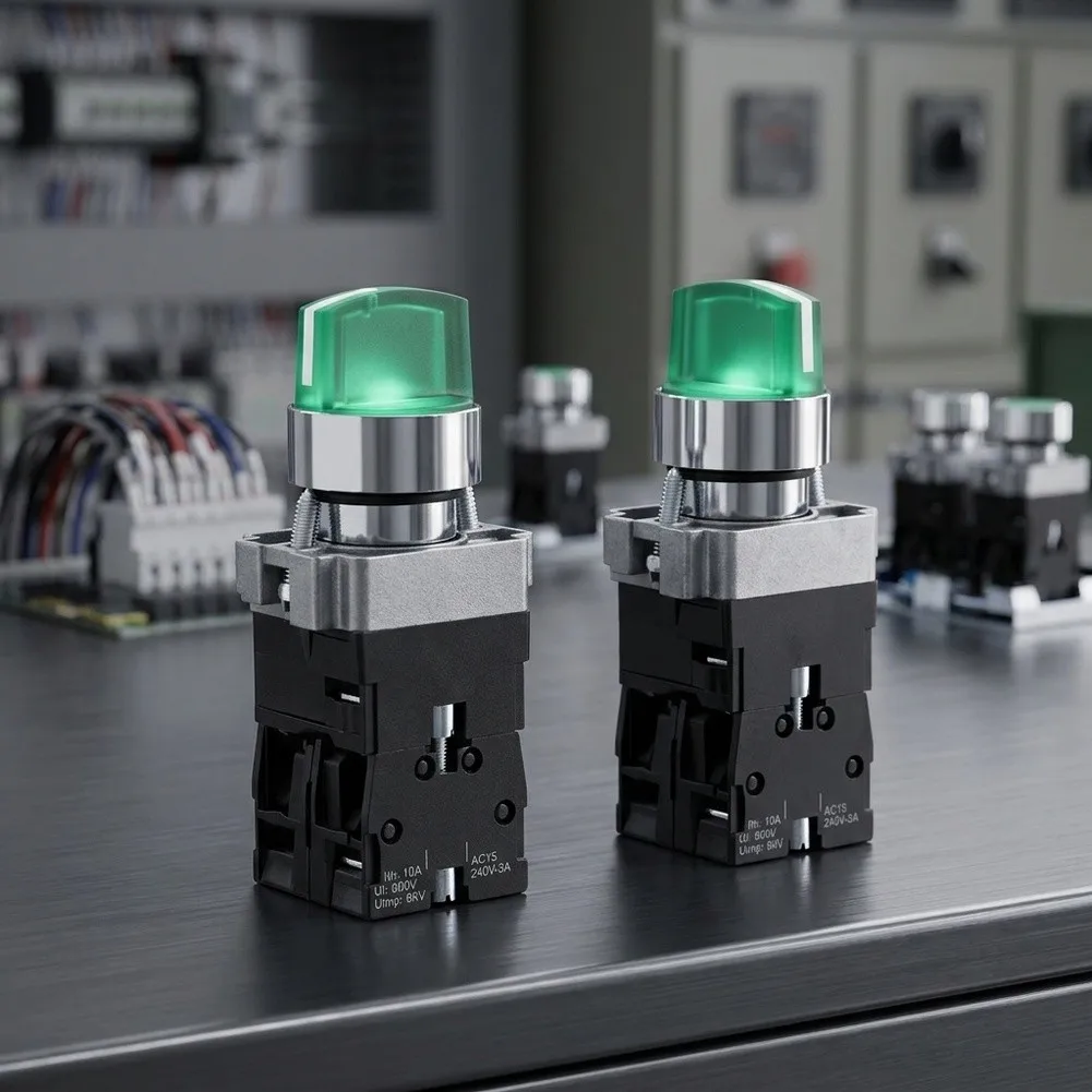 Industrial Grade Three Position Rotary Switch with LED Position Confirmation for 12V 24V 220V 380V Electrical Loads