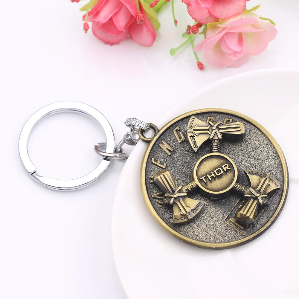 Marvel Thor Stormbreaker Pendant Rotatable Keychain Vintage Bronze Metal Superhero Keyring for Backpack Accessory Toy Gifts