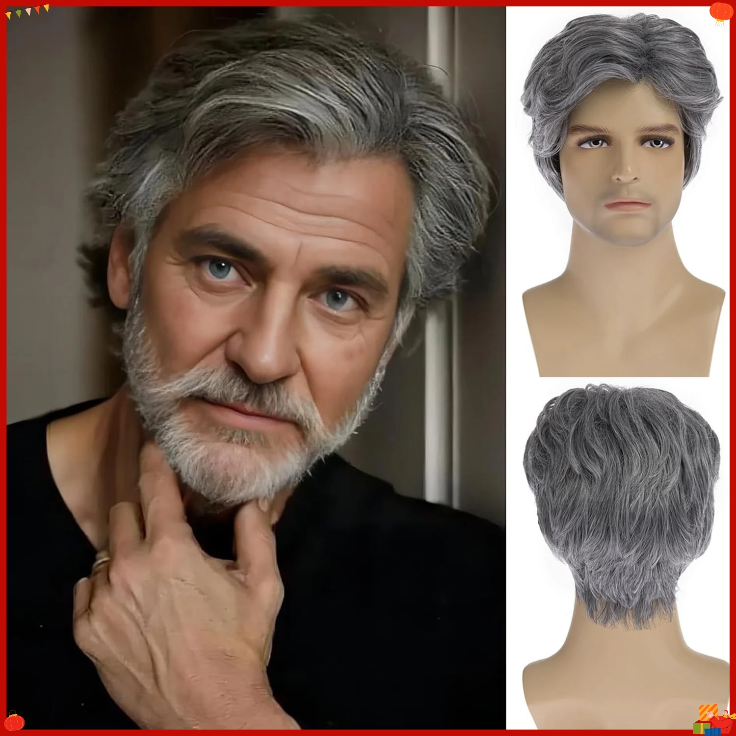 Synthetic Gray Side Part Short Wig for Mature Men, Stylish Fluffy Natural Look, Everyday Costume Cosplay Party Hairpiece