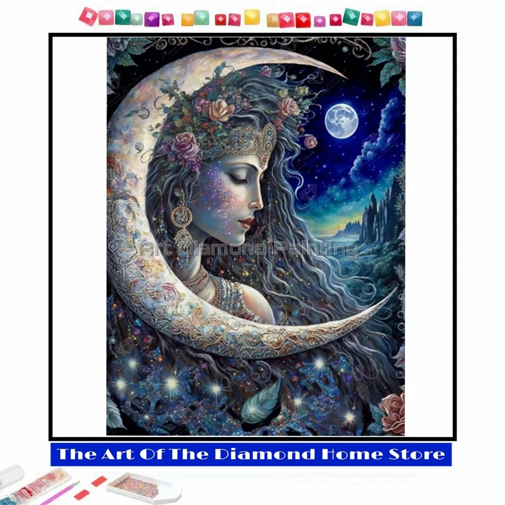 

AB Diamond Painting Embroidery Moon Goddess Fantasy Woman Landscape Art Cross Stitch Mosaic Picture Home Decor Handicrafts Gift