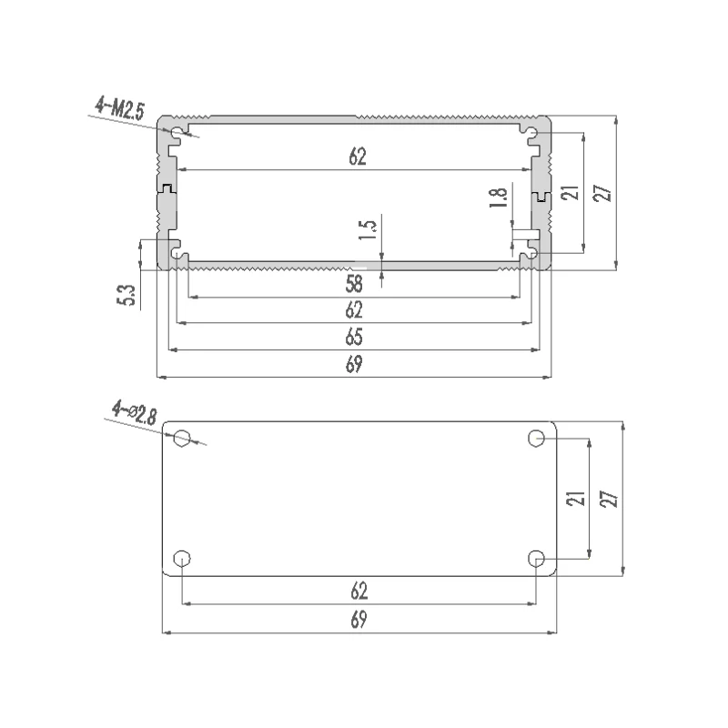 Aluminum alloy shell aluminum profile Boxes split  battery box  circuit board  100x69x27mm