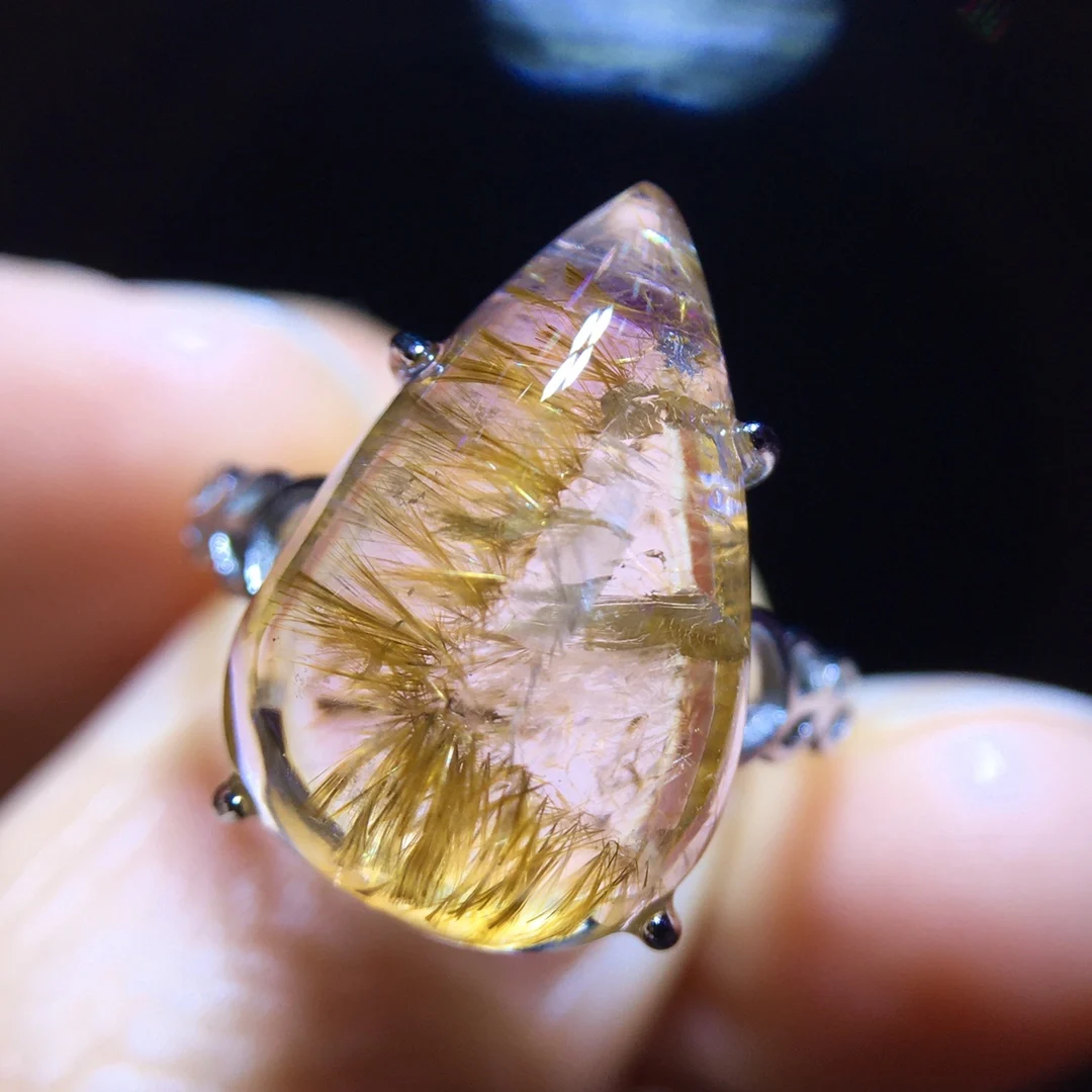 

Natural Purple Cacoxenite Rutilated Adjustable Ring 17.2/11.5mm Fashion Gift Auralite 23 Ring Healing AAAAA