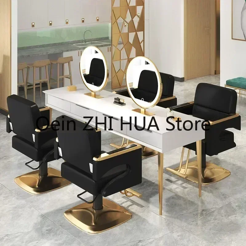 Barbershop Beauty Barber Chairs Adjustable Swivel Stainless Luxury Barber Chairs Manicure Waiting Sillas Salon Furniture QF50BC