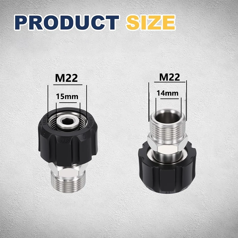 Pressure Washer Adapter Connect M22-15mm Outlet Pressure Washer and Gun with M22-14mm Pressure Washer Hose（M22-15mm to M22-14mm） image 2