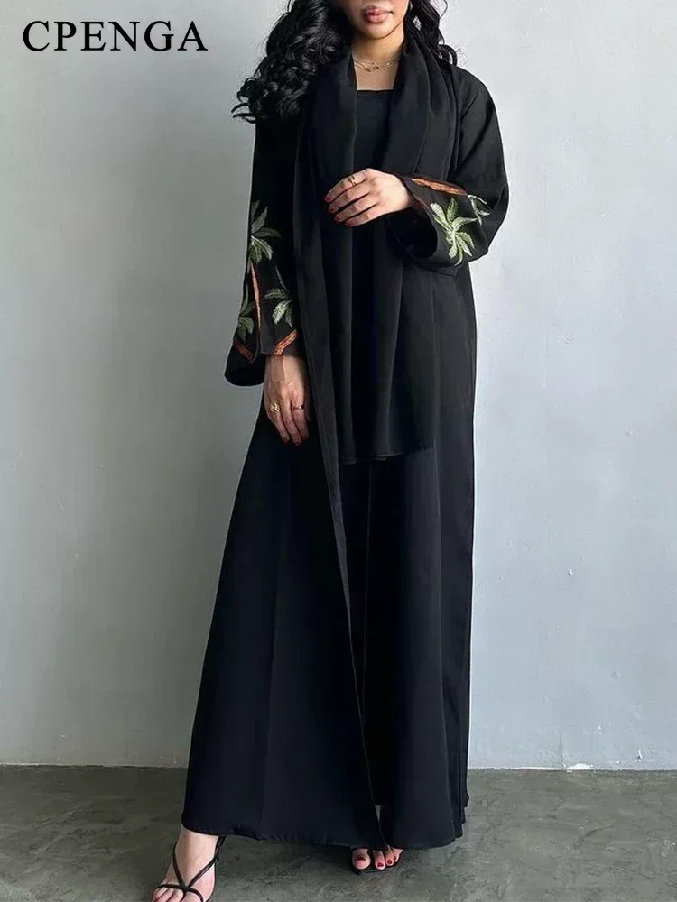 Eid ramadan ชุดเดรสมุสลิมสีดำสุภาพสำหรับผู้หญิง, ชุดเดรสมุสลิมอาหรับแบบเปิดสำหรับผู้หญิงชุดเดรสสไตล์มุสลิมสไตล์ซาอุดิอาระเบียแบบเรียบ