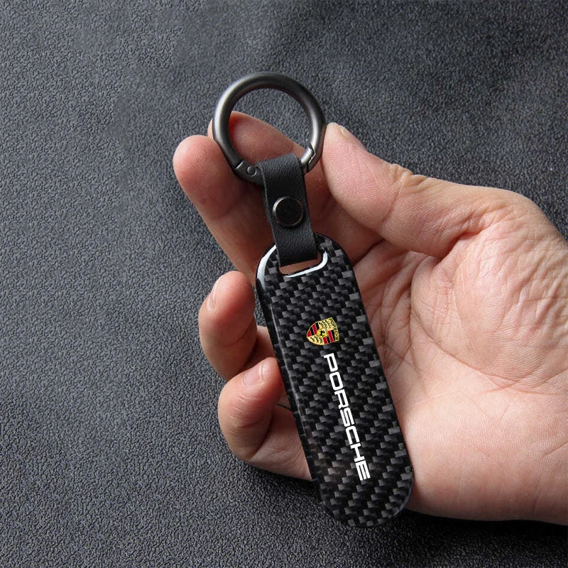 New Carbon Fiber Keychain Car Key Ring Anti-Loss Keyring For Porsche Panamera Cayenne 911 Taycan Macan Carrera-GT 944 918-Spyder