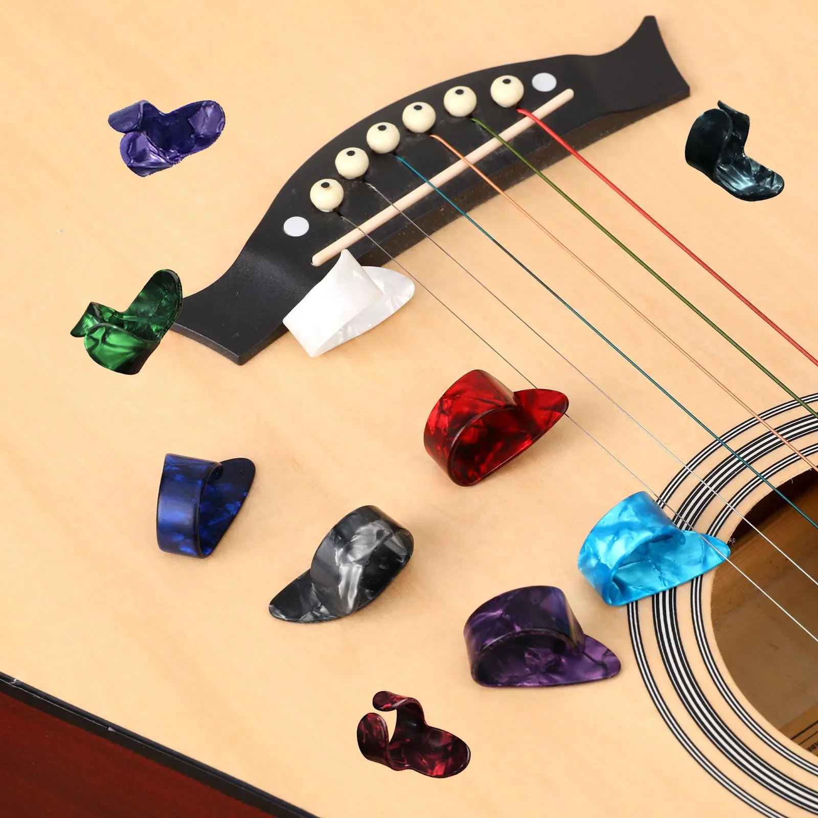 10 Stück Celluloid-Gitarren-Fingerplektren, Daumen-/Indexgrößen, Fingerstyle-Schutz, rutschfestes Design, Bass-Akustik-/E-Gitarre – Detail 7