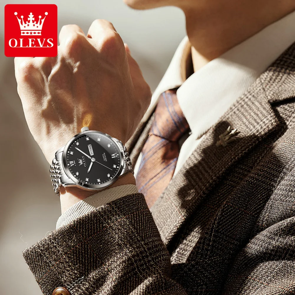 OLEVS 2943 Luxury Original Men's Watches Waterproof Luminous Dual Calendar Business Quartz Man Wristwatch High Quality 2026