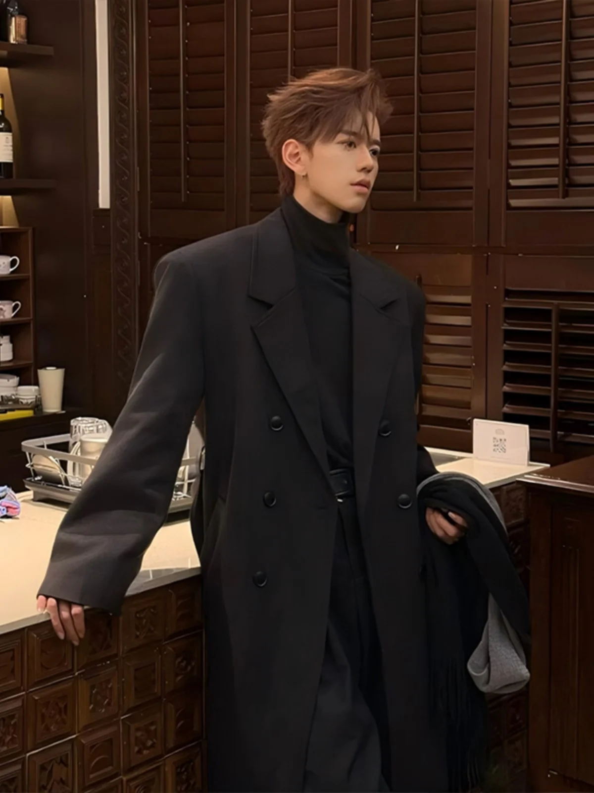 

Корейское шерстяное пальто Sle Thiened Bla, мужское зимнее, средней длины, ветровка, твидовое пальто Cleanfit, свободный крой, повседневное, молодежное, стильное...