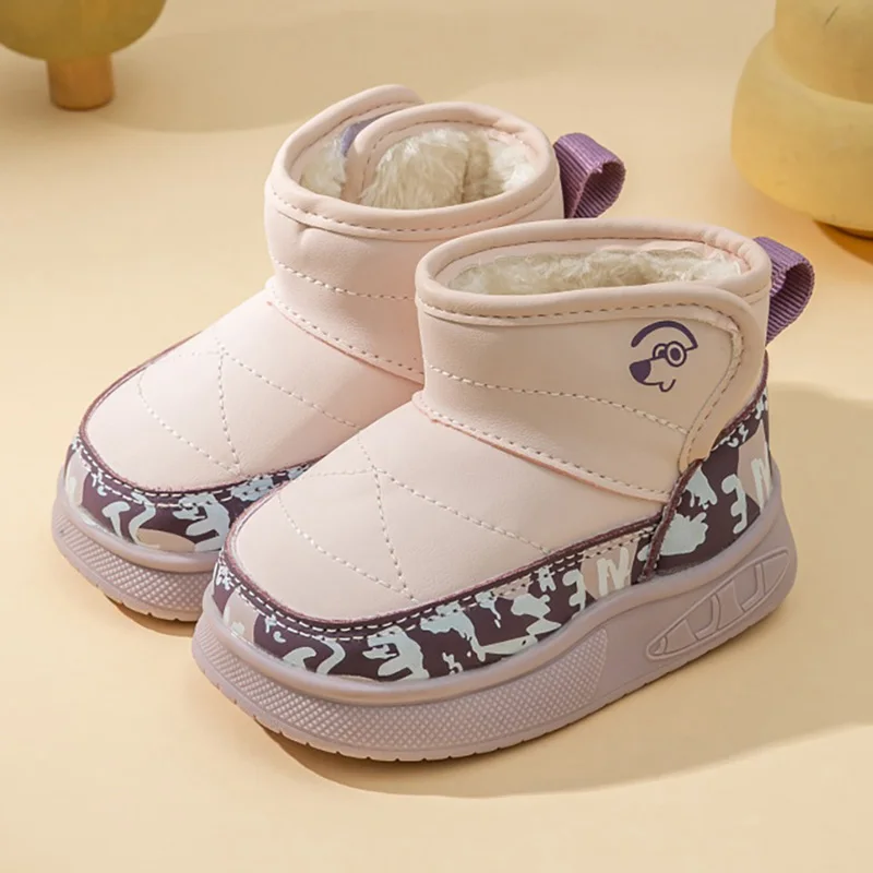 

PU Leather Snow Boots For Children Thick Warm Kid's Plush Boots Anti-slippery Boy's Girl's Warm Boots Winter Cotton Shoes