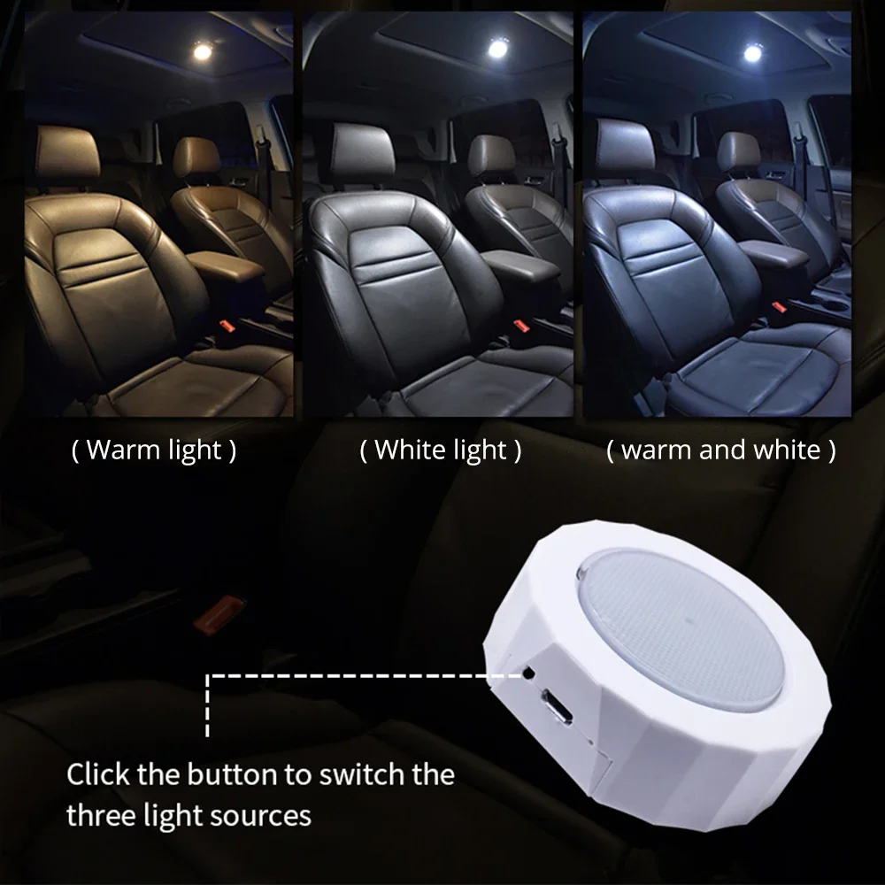 White Car Reading Light Led Atmosphere Interior Decorative Dome Lamp Modified Usb Charging LED 5V  Round Night  Lighting 6500K