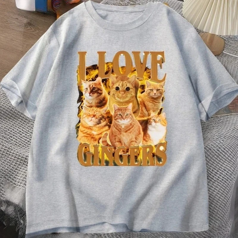 Eu amo gengibre camiseta engraçado gato laranja camiseta vintage y2k casual manga curta tripulação pescoço streetwear roupas femininas y2k