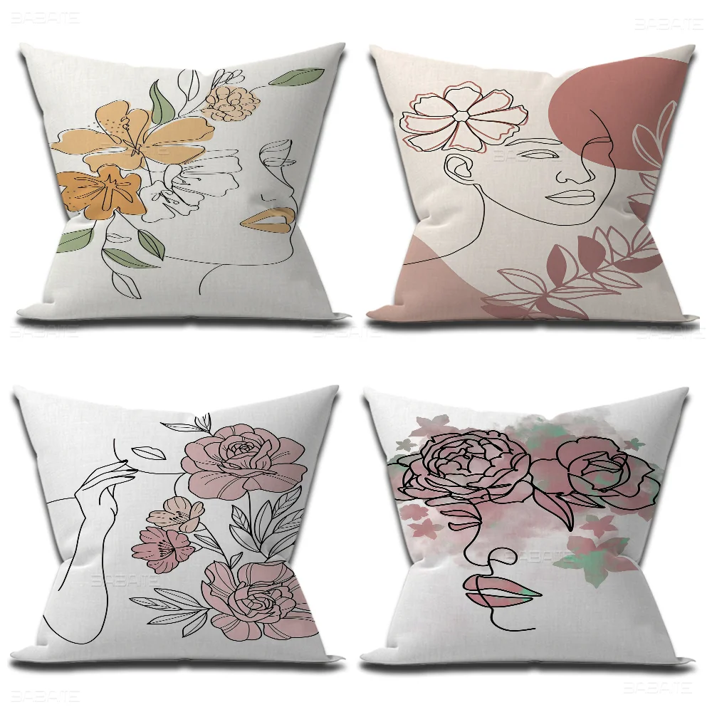 Abstract Line Face Rose Cushion Cover Pillowcase Upholstery Sofa Throw Pillow Home Decor Pillowcas