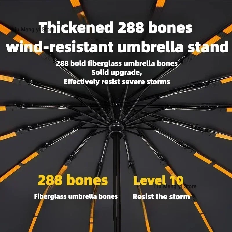 Paraguas automático a prueba de lluvia 288 costillas de fibra de vidrio reforzadas protector solar UV UPF50 + paraguas plegable compacto para hombres