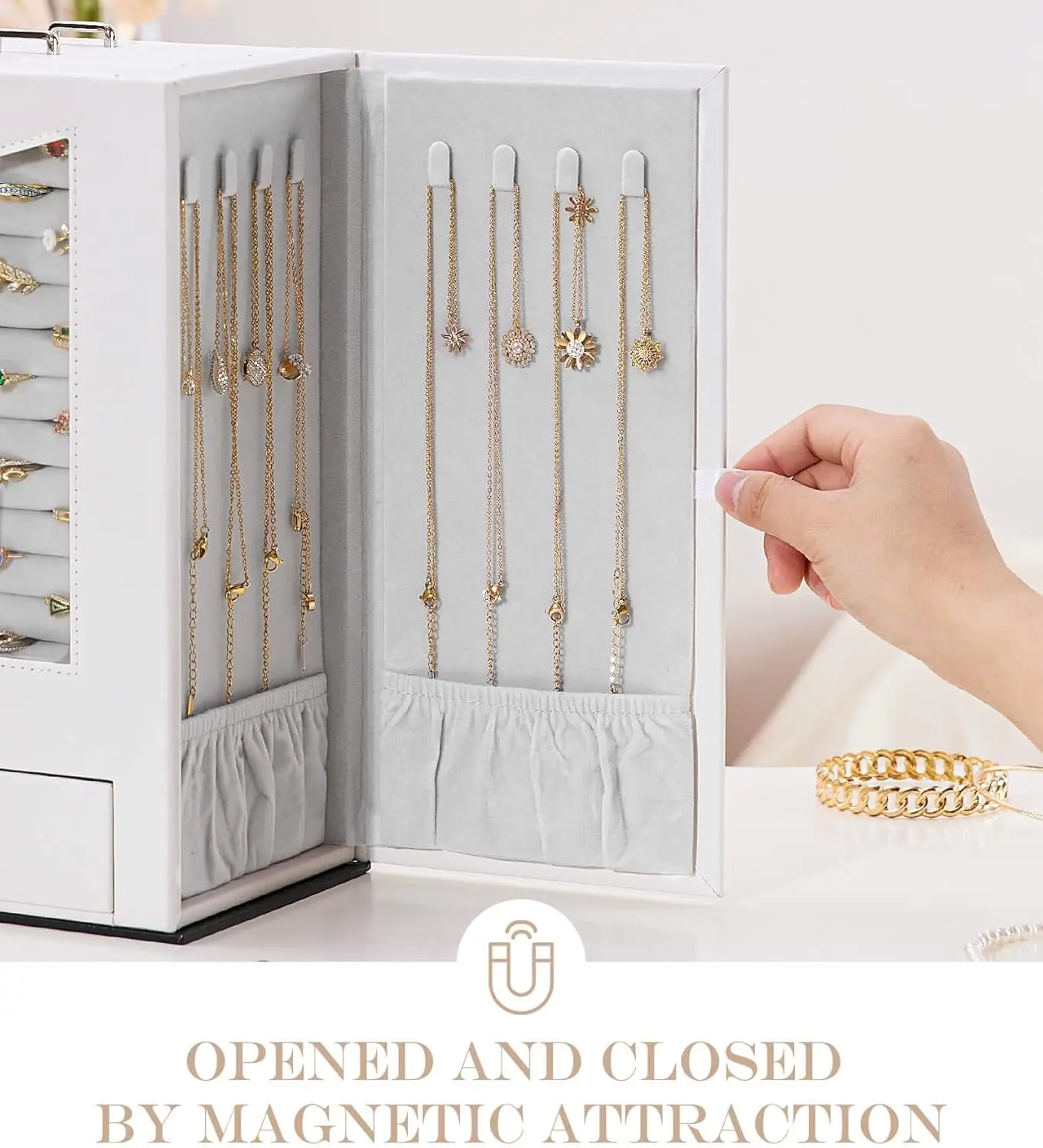 منظم المجوهرات مع خطافات قلادة نافذة شفافة هدية للنساء علبة عرض صندوق المجوهرات لخواتم القلائد #4