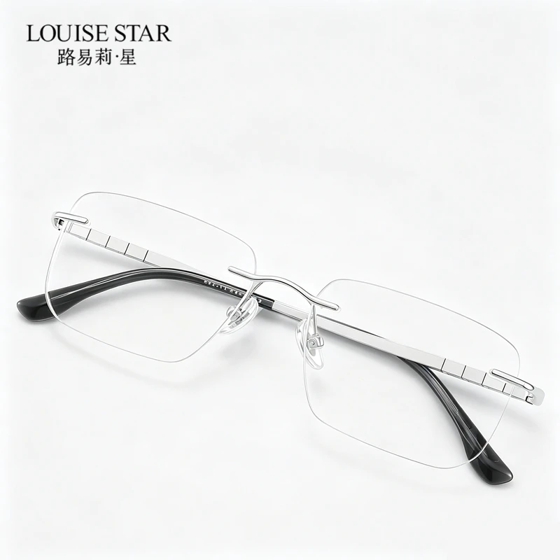 Pure Titanium Rimless Eyeglasses Frame Men Business Square Ultralight Prescription Glasses Custom Myopia Anti Blue Light Optical