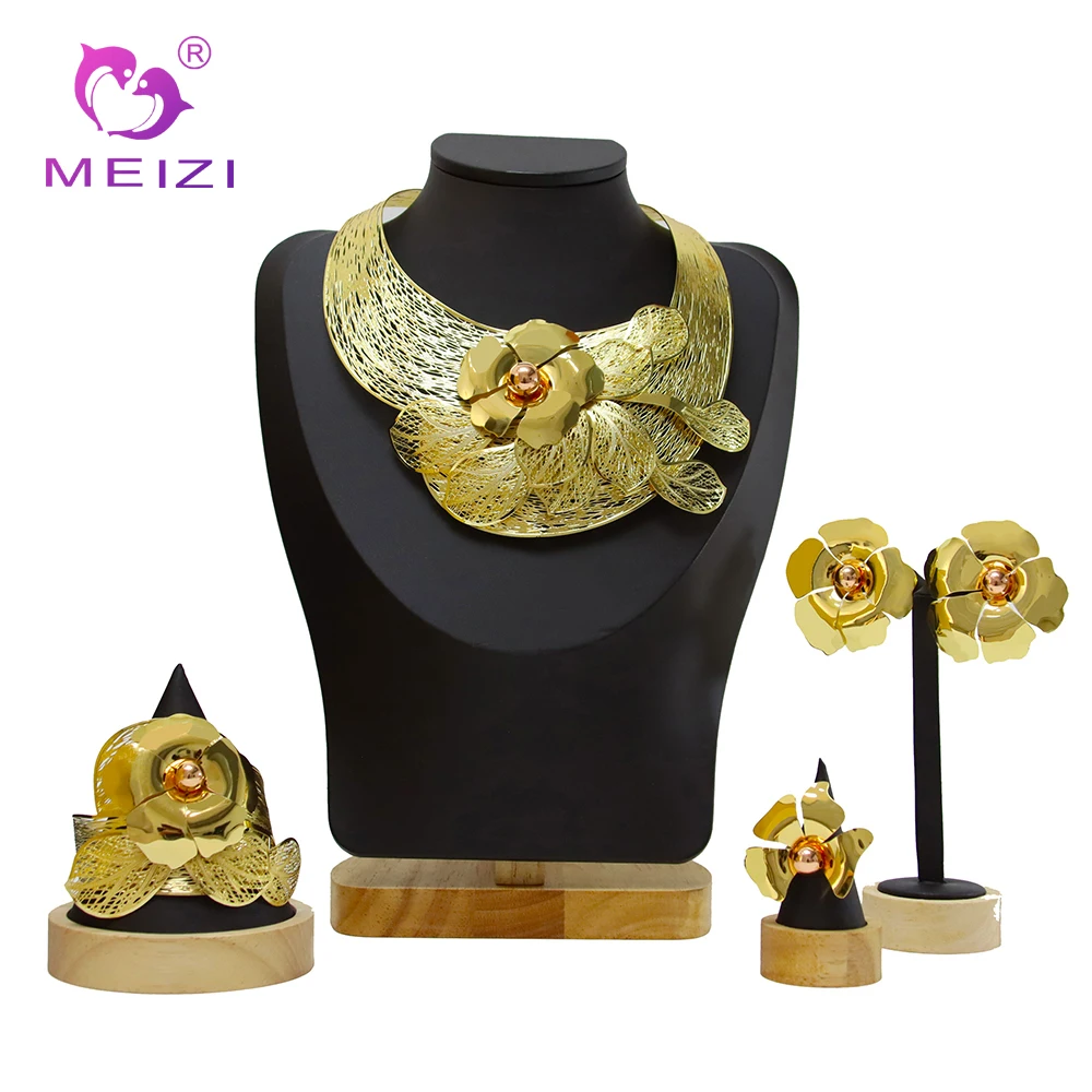 Muslim Gold Set Necklace&Bracelet And Earrings Nigeria Dubai Gold Women Jewelry Sets For Women African Wedding Bride Jewelry