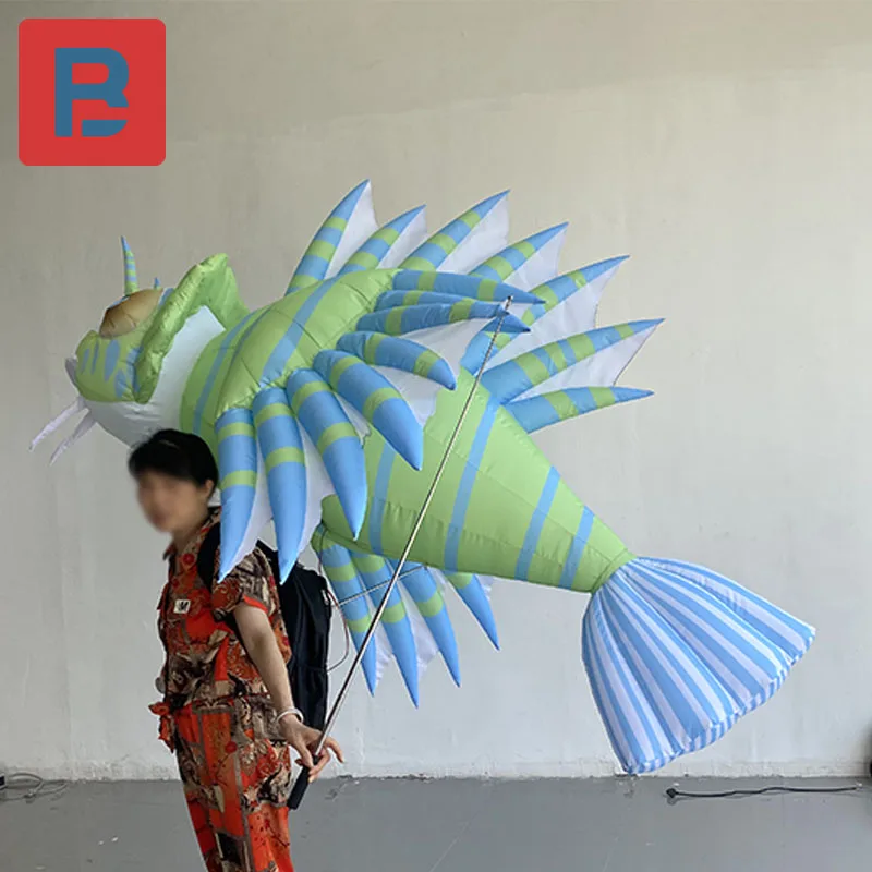 Inflatable lion fish air model human back walking Fish Aquarium Beach Festival Amusement Park Parade Interactive lighting props