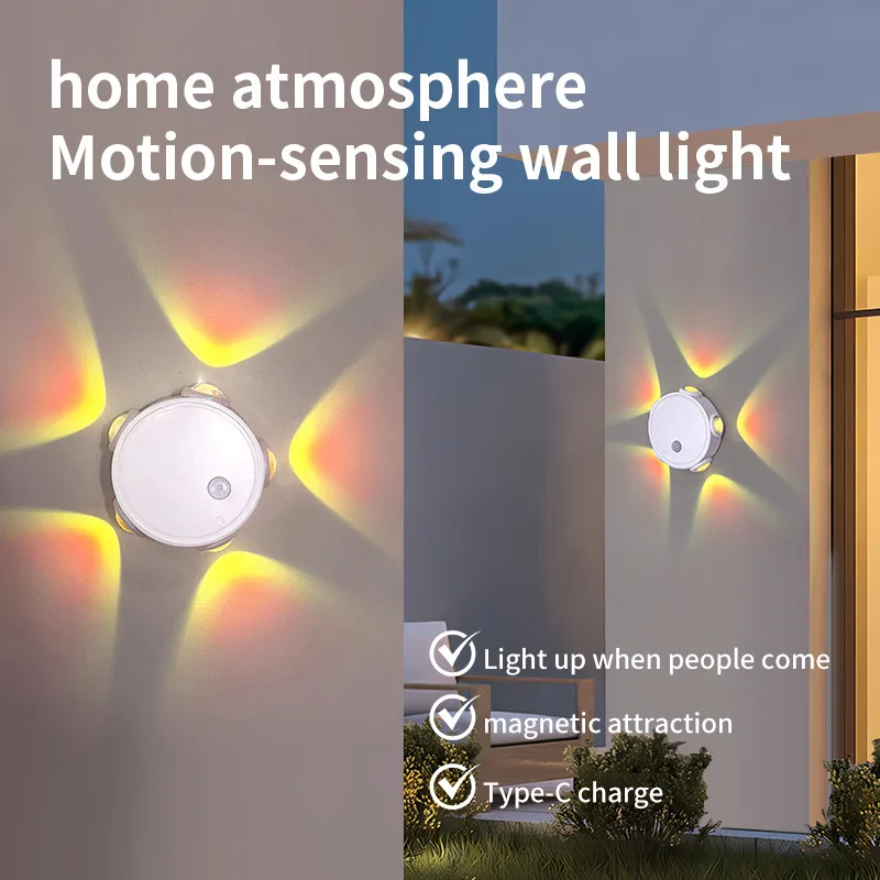 Wireless Motion Sensor Night Light, RGB Warm Light Projection Spotlight, Auto On Ambient Bedside Wall Lamp, No Wiring Needed