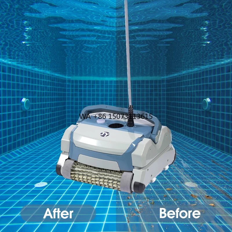 

Smart Light Blue Cordless Robotic Pool Vacuum Cleaner Automatic Double-Pass Waterline Scrubbing Floor Walls Cleans Surface