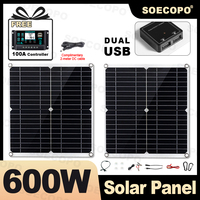 SOECOPO 600W Camping Portable Solar Panel Kit 2*300W Photovoltaic Panels 12V - 18V Output Comes With A FREE 100A Controller
