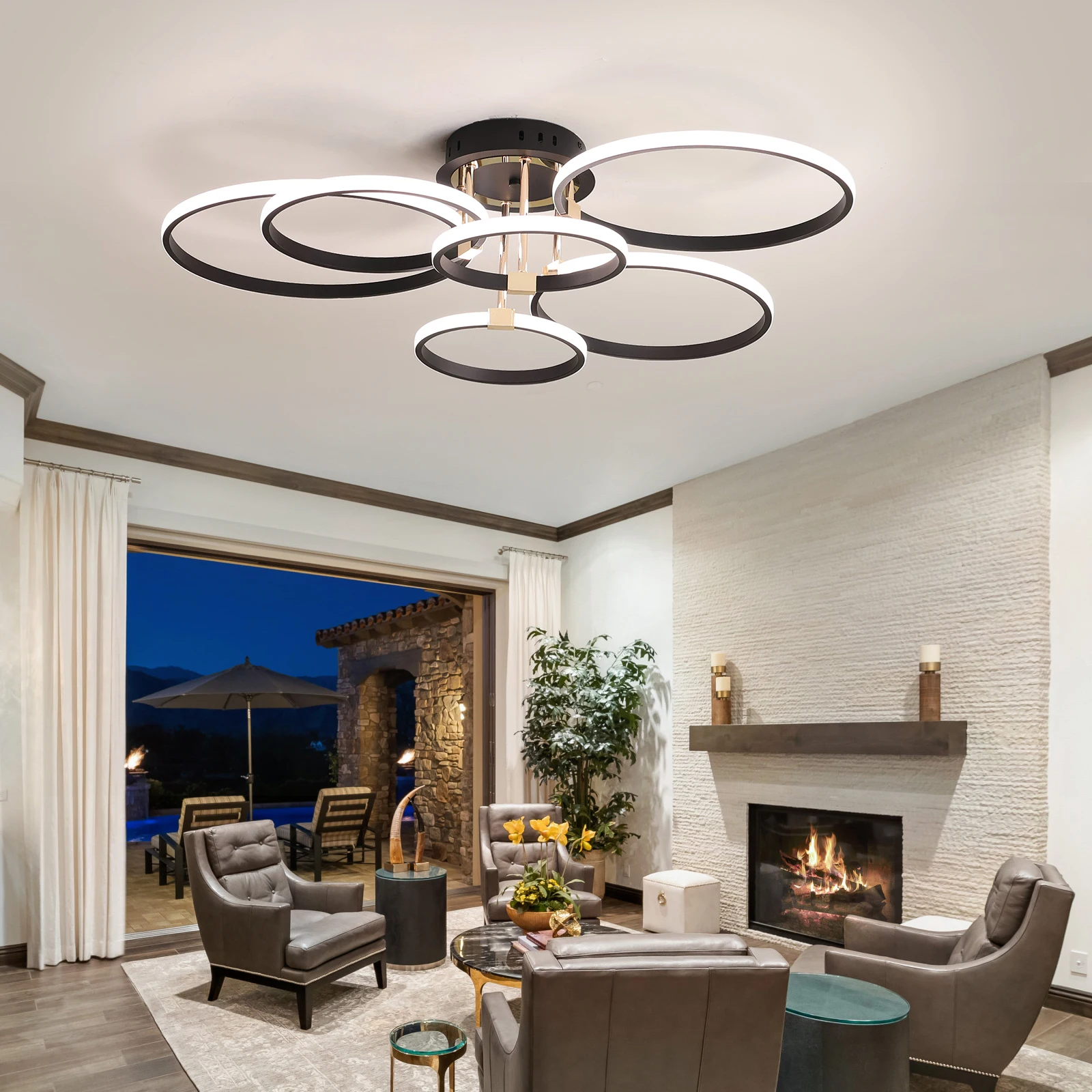 ثريا ليد للسقف دائري 4/6 رؤوس تحكم عن بعد تضاؤل للمطبخ غرفة نوم صالة (أسود/ذهبي/كروم)