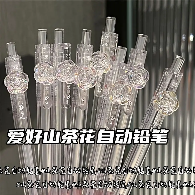 1pc Camellia Mechanical Pencil, 0.5mm 0.7mm Automatic Pencil, Ins Minimalist Stationery, Student Writing Supplies