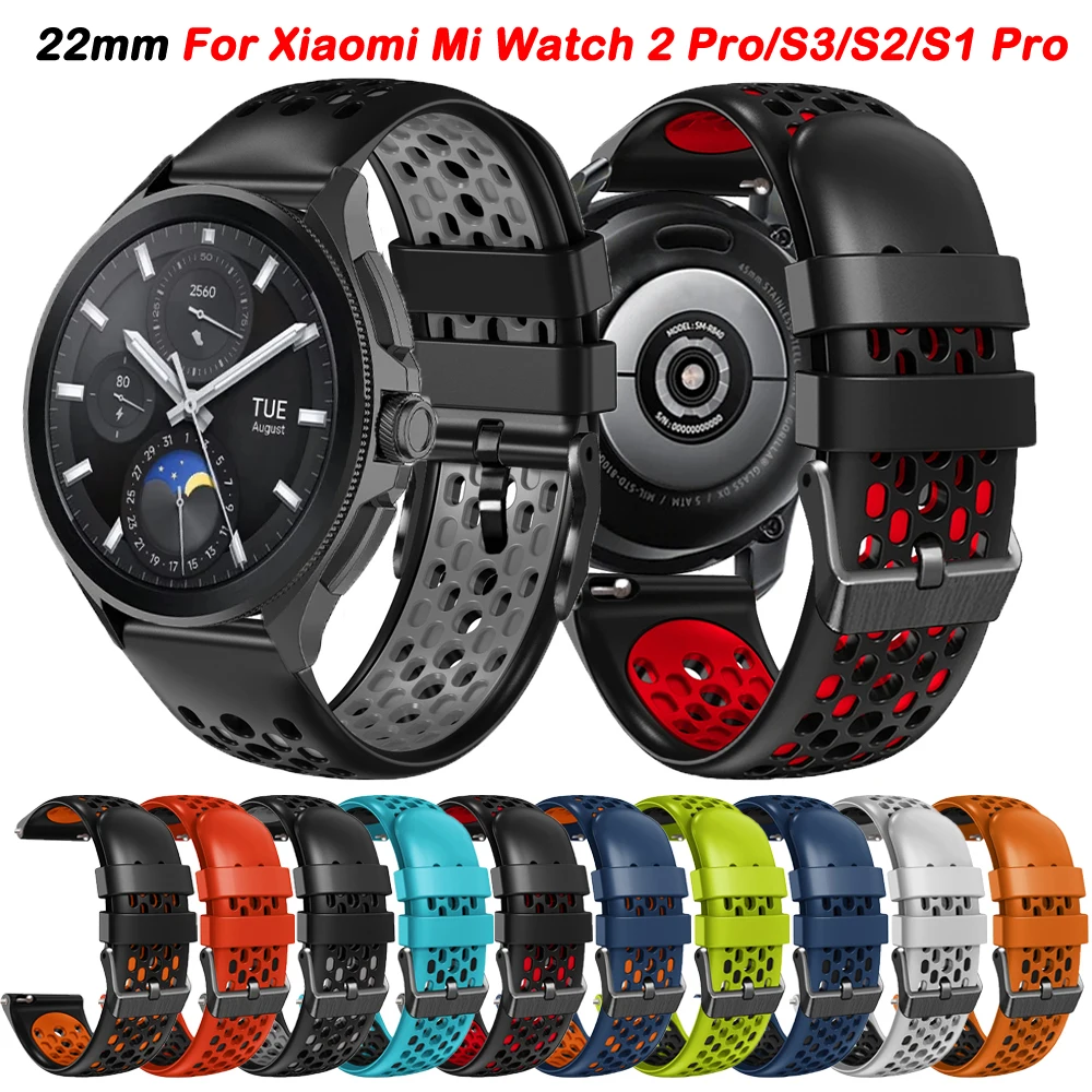 22mm Strap For Xiaomi Mi Watch 2 Pro Silicone Watchband For Mi Watch S1 Active S1 Pro Color S3 S2 42mm 46mm WristStrap Bracelet
