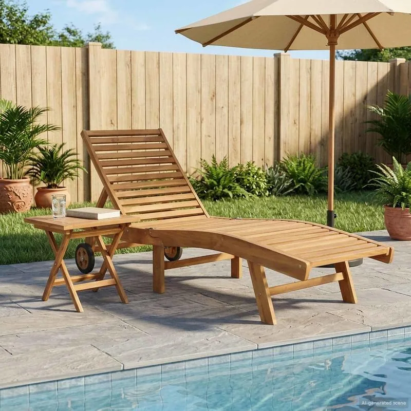 Chaise Longue Extérieure en Bois de Teck Massif Marron, Lot de 2, pour Jardin, Cour Arrière, Piscine, Terrasse, Plage, Balcon, Idéal pour l'Été et le Bronzage, Cadeau pour les Amateurs de Jardin
