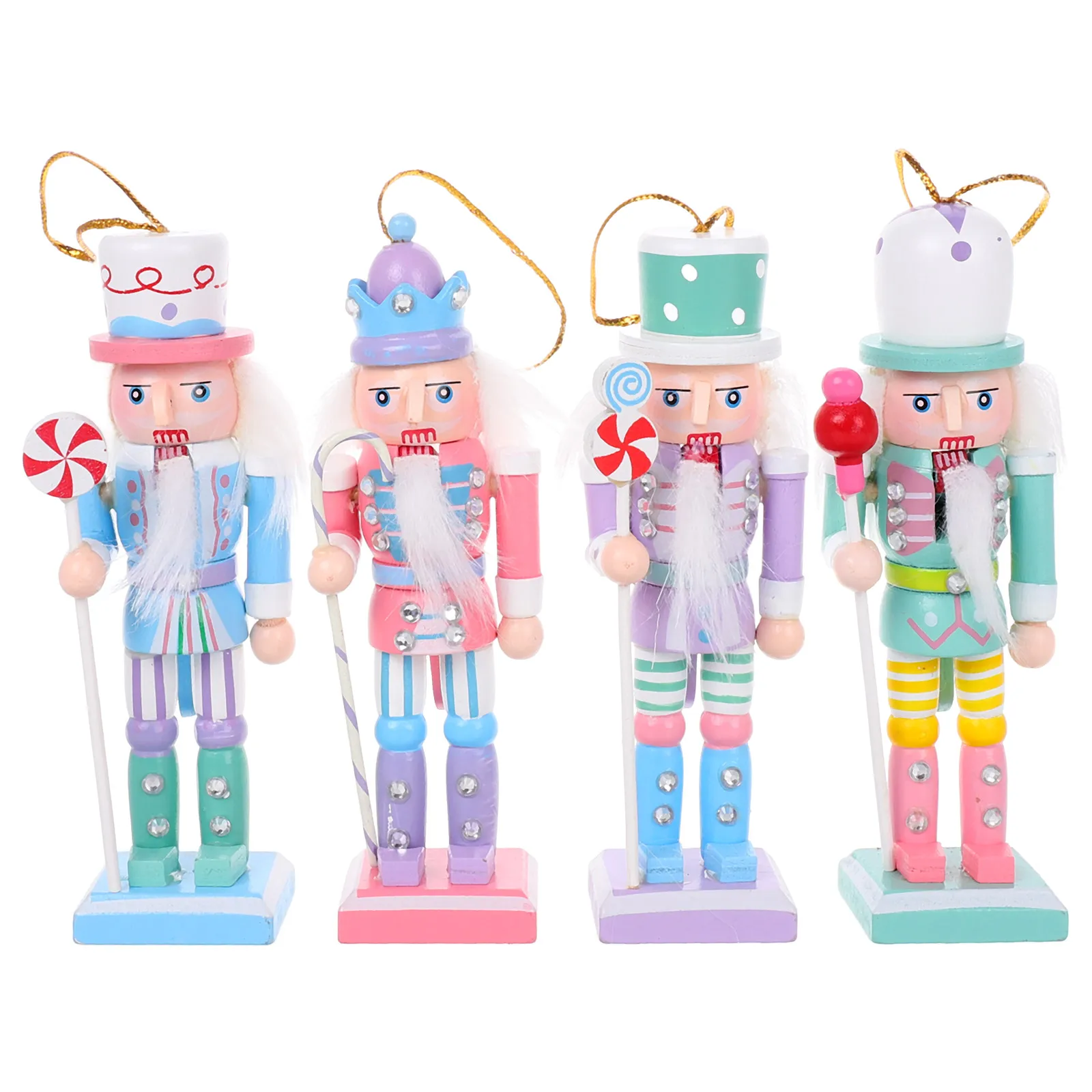 4/5Pcs Candy Series Nutcracker Puppet Christmas Tree Pendant Wooden Handicraft Soldier Home Desktop Ornament New Year Decoration