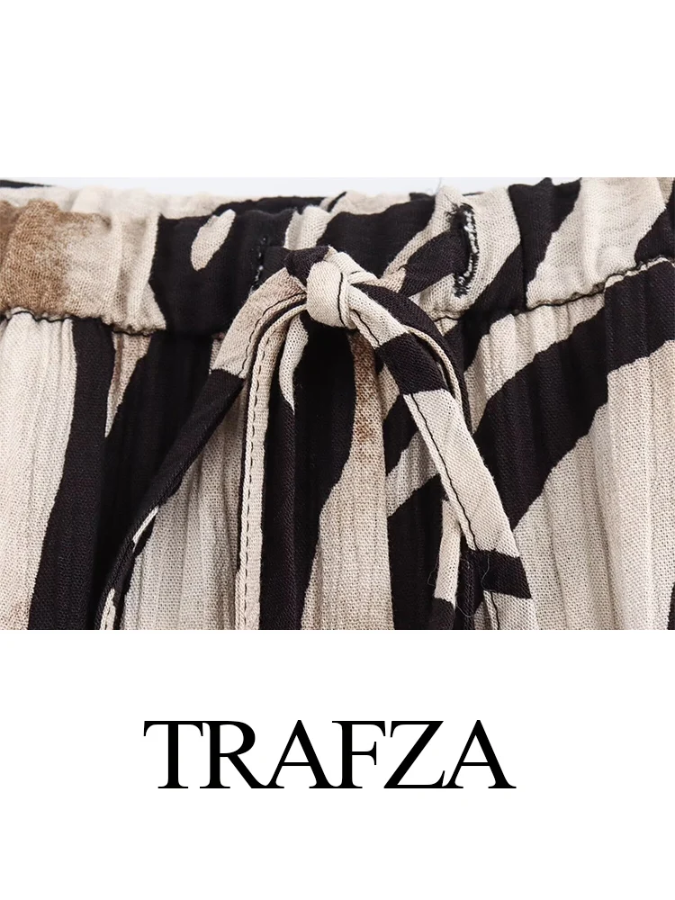 TRAFZA-Conjunto de 2 piezas para Mujer, camisa de manga larga con solapa y estampado Animal, pantalones informales plisados con bolsillo de corbata elegantes, novedad